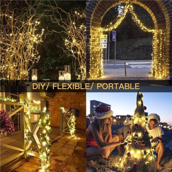 66ft 200 LED Outdoor String Lights, Warm White Fairy Lights Battery Operated - Picture 4 of 6